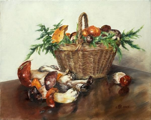 Картина натюрморт корзина с грибами