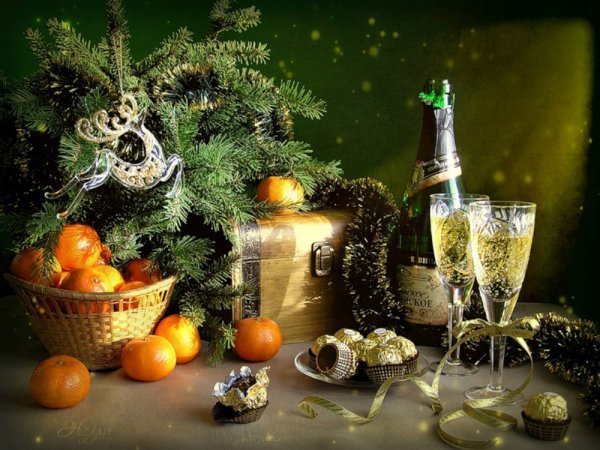 Новогодний натюрморт гуашью