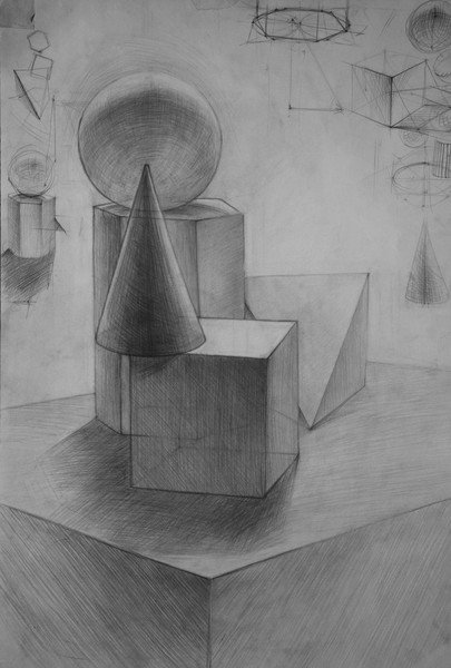 Натюрморт из геометрических тел карандашом