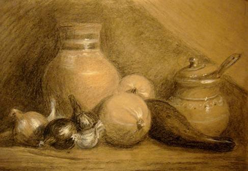 Натюрморт сепией сангиной углем