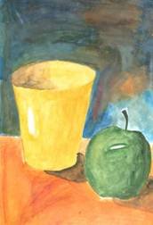 Рисование простого натюрморта яблоко и стакан