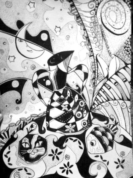 Стилизованный натюрморт гелевой ручкой