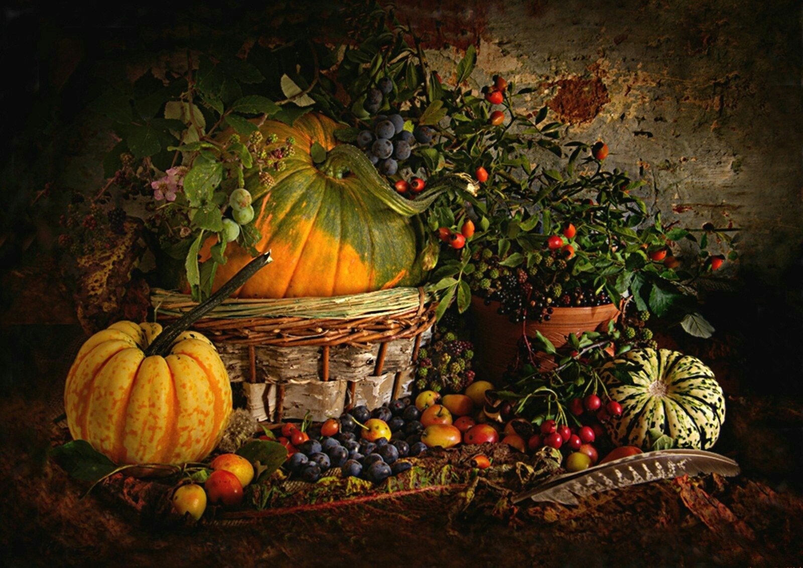 Осенний натюрморт с фруктами и овощами