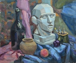 Академическая живопись гризайль с гипсовой головой