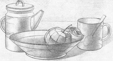 Линейно конструктивный рисунок чашки