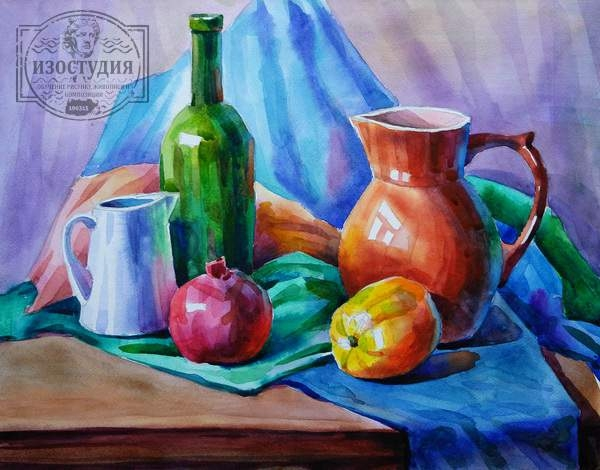 Натюрморт акварелью контрастный Академический