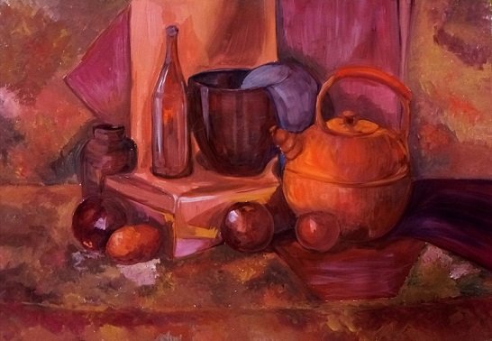 Натюрморт с тёплыми цветами легко