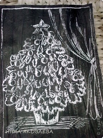 Рисование граттаж ёлка