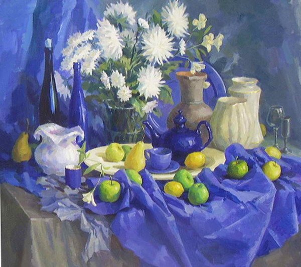 Натюрморт с синими цветами