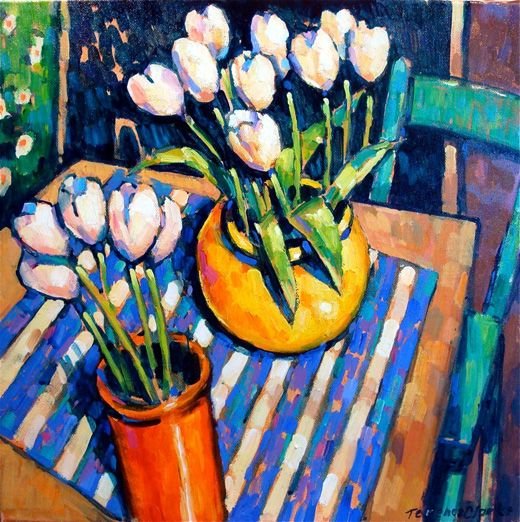 Натюрморт с тюльпанами живопись
