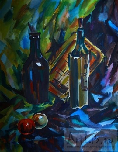 Темный натюрморт акварелью