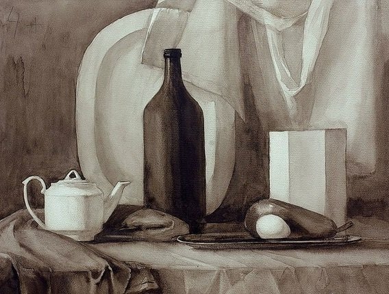 Акварельная живопись гризайль