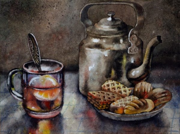 Акварельные натюрморты с чайником