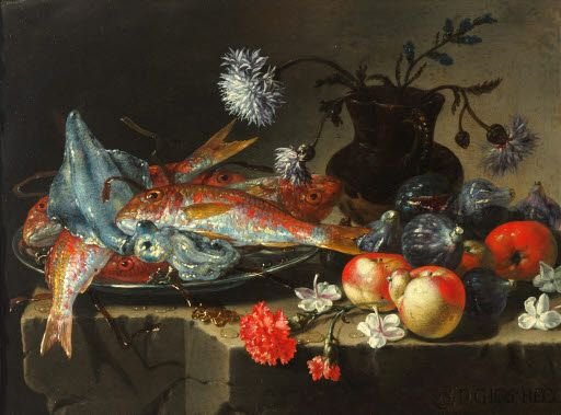 Натюрморт с рыбой и овощами