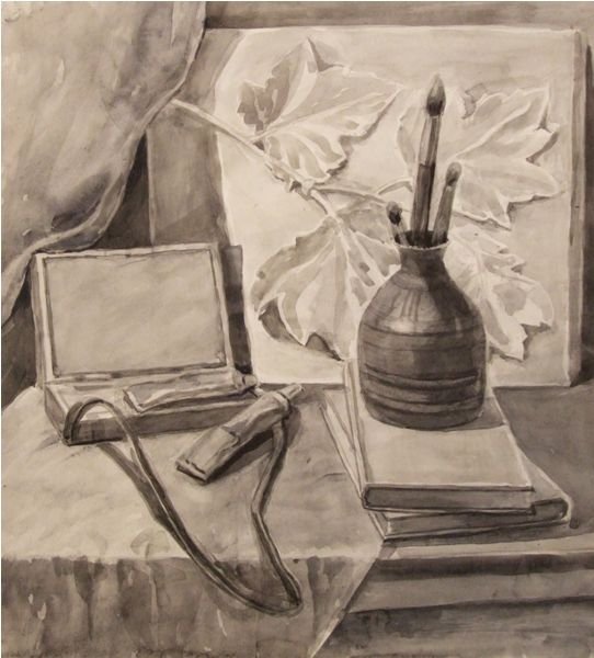 Натюрморт с гипсовой розеткой и драпировкой