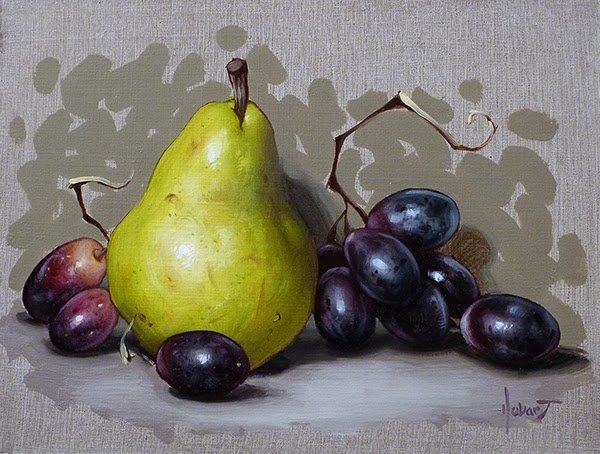 Натюрморт груша и виноград цветные карандаши