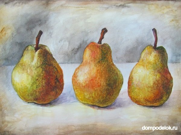 Грушка и яблоко акварелью