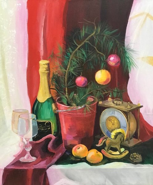 Новогодний натюрморт акварелью