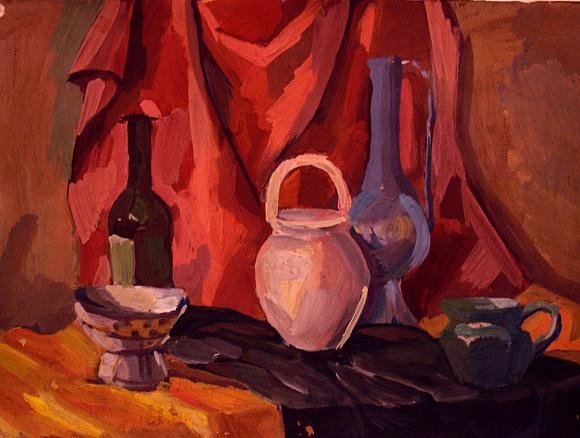 Гуашевая живопись натюрморт в холодной гамме