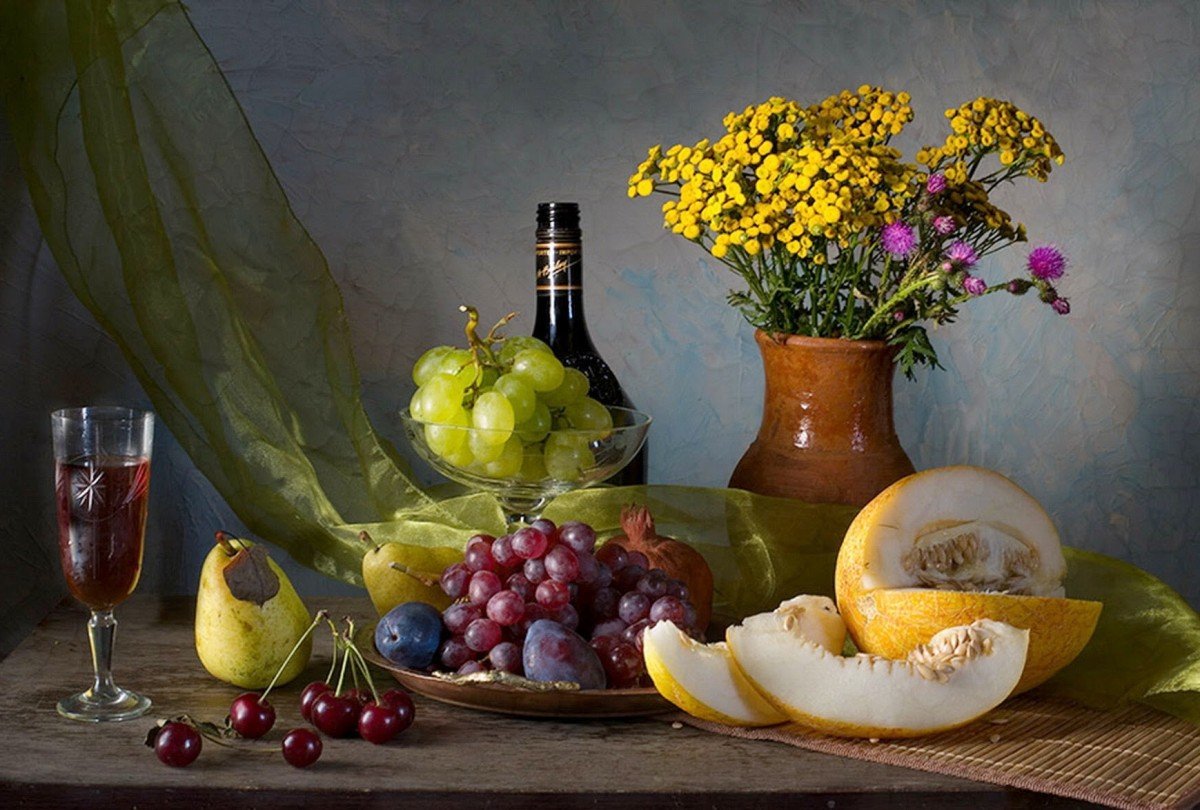 Красивые натюрморты с фруктами и цветами фото и