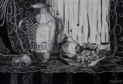 Стилизованный натюрморт гелевой ручкой