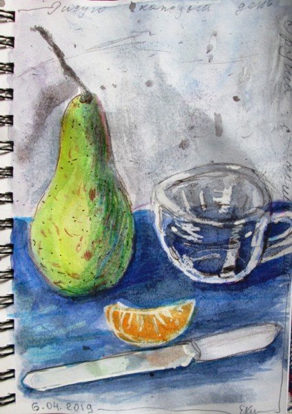 Натюрморт восковые мелки и акварель