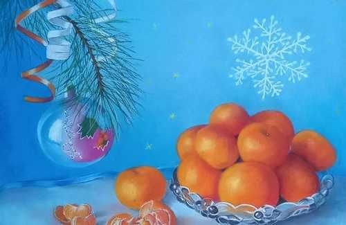 Зимние мандарины пастелью