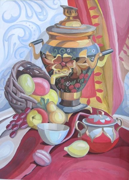 Декоративный натюрморт гуашью