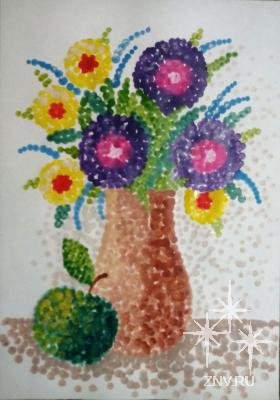 Цветы в вазе ватными палочками