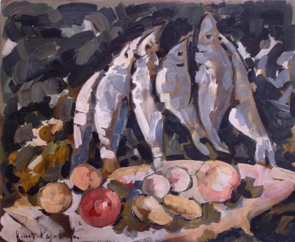 Константин Коровин рыбы вино и фрукты 1916