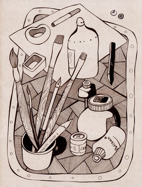 Натюрморт посуда карандашом