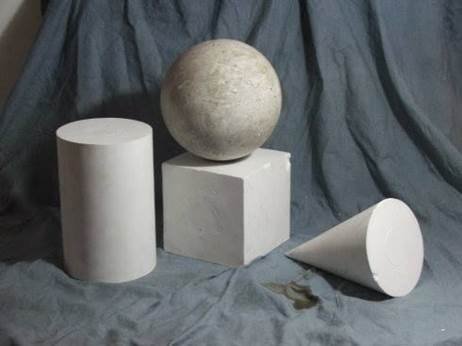 Натюрморт из геометрических форм (куб, конус, шар), Графика.