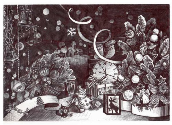 Новогодний натюрморт скетчинг