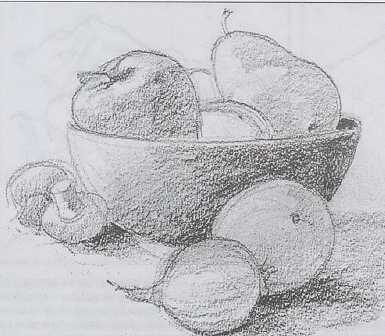 Натюрморт карандашом ваза и фрукты