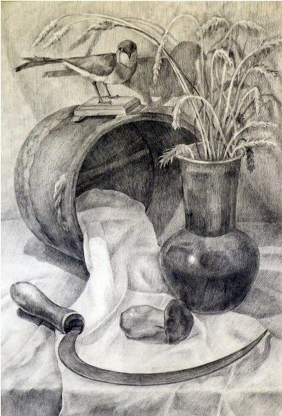 Тематический натюрморт цветными карандашами