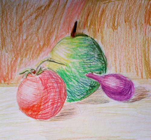 Натюрморт из фруктов цветными карандашами