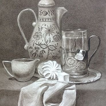 Натюрморт чайный сервиз акварелью
