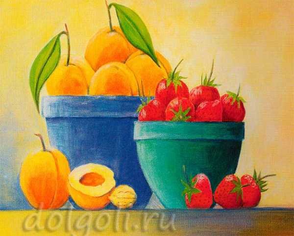 Фрукты на окне в вазе с фруктами цветными карандашами