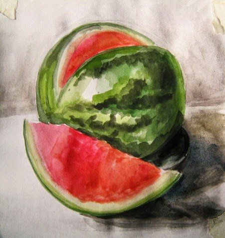 Арбуз для рисования акварелью