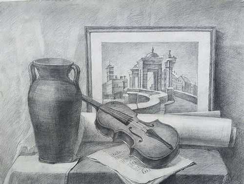 Натюрморт со скрипкой карандашом