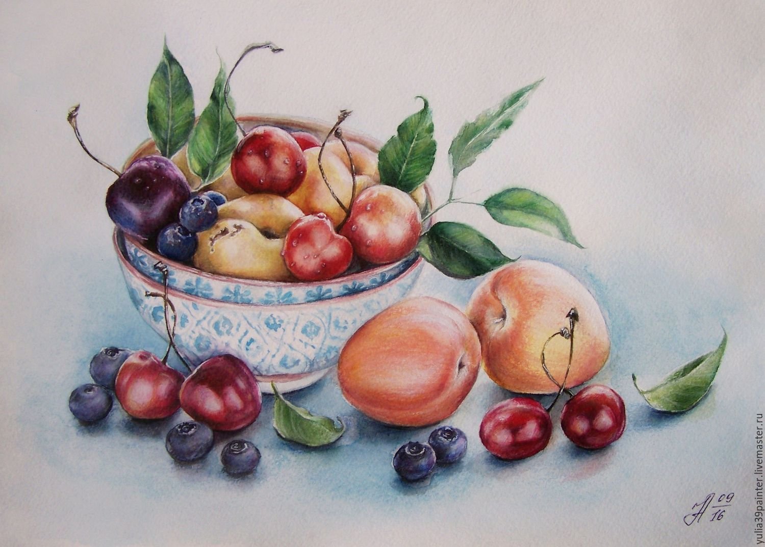 Натюрморт с фруктами акварелью
