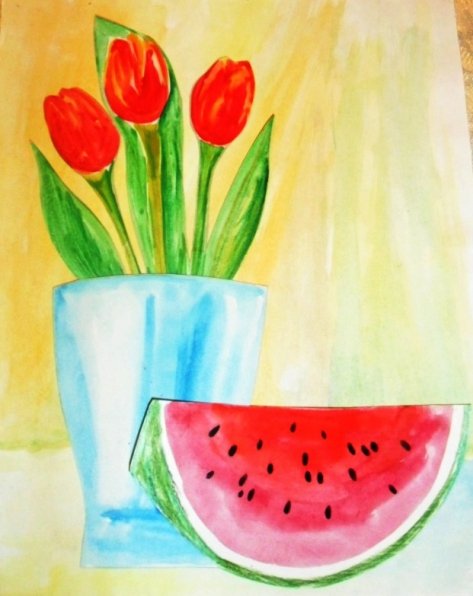 Натюрморт с фруктами карандашом