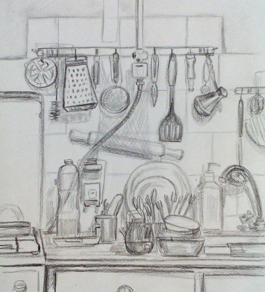 Натюрморт кухонная утварь карандаш