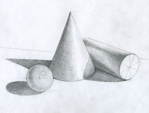 Зарисовка геометрических тел конус и цилиндр