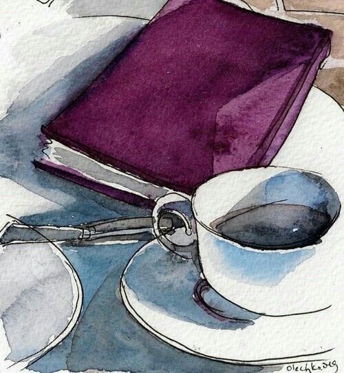 Натюрморт с книгами акварель