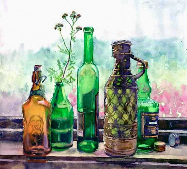 Стеклянные предметы карандашом