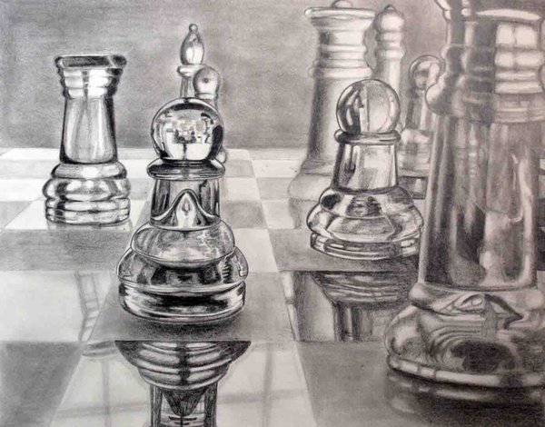 Натюрморт с шахматами карандашом