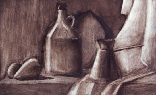 Натюрморт на тонированной бумаге соусом