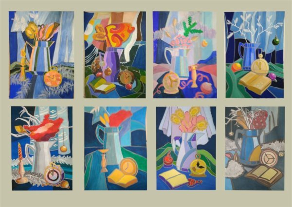 Новогодний натюрморт цветными карандашами