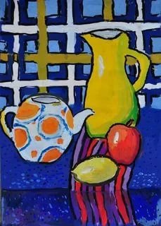 Декоративный натюрморт ваза и яблоки